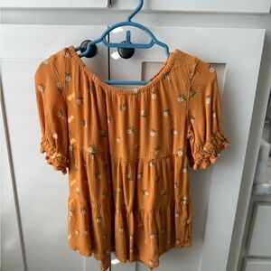 Cat & Jack Mustard Floral Tiered Peasant Blouse